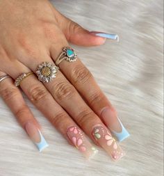 Nails Fire, Nails Pink Acrylic, Acrylic Nails Pink, Spring Nail Ideas, Girly Acrylic, Light Blue Nails, Spring Acrylic Nails, Prom 2024, Girly Acrylic Nails