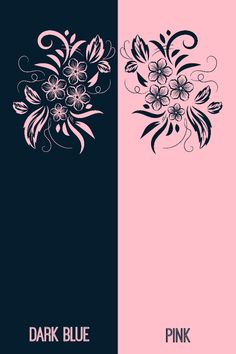 two different colored cards with black and pink flowers on the left, dark blue and pink