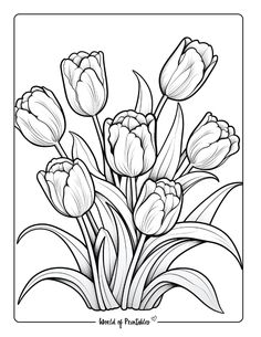 a black and white drawing of tulips