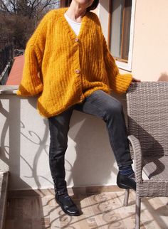 Mohair Handmade Knit Mustard Cardigan Loose Cardigan Plus size Cardigan  Elegant, stylish and very comfortable, it fits great with almost any look .Plus size  mohair vest, cardigan. S     US S 4-6,     UK 10-12, It 40-42. Fr 36-38 M    US S 8-10,    UK 14-16, It 44-46, Fr 40-42 L     US S 12-14,   UK 18-20, It 48-50, Fr44-46 XL   US S 16-18,  UK 20-22, It 50-52,Fr 46-48 XXL US S 20-22, UK 24-26, It 52-54, Fr 48-50 Washing instructions: Due to the delicate yarns I have used it is important to was Mohair Vest, Mustard Cardigan, Plus Size Cardigan, Cardigan Plus Size, Vest Cardigan, Look Plus Size, Loose Cardigan, Pullover Outfit, Handmade Knit