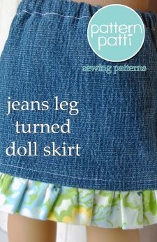 a doll is wearing a skirt made out of jeans