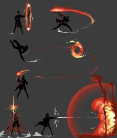 an image of some sci - fi characters in various poses with fire coming out of their hands