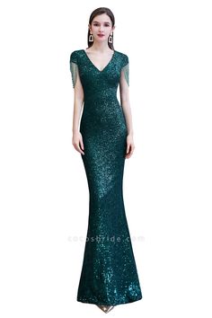 Elegante grüne Pailletten mit Flügelärmeln, lange Abendkleider | Cocosbride Prom Dresses Elegant, Green Mermaid, Affordable Prom Dresses, Dresses Quinceanera, Evening Party Gowns, Prom Dresses For Teens, Sequin Prom Dresses, Long Evening Gowns, Green Prom Dress