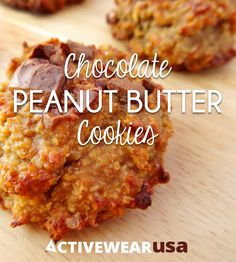 chocolate peanut butter cookies on a cutting board with the words activewear usa above it