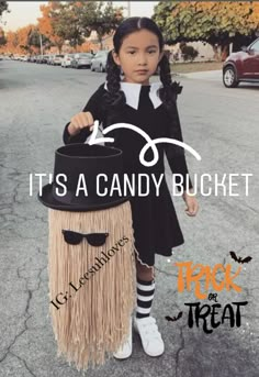 Cousin It Halloween Bucket Diy, Thing Hand Costume Addams Family, Diy Adams Family Halloween Costumes, Cousin It Candy Bucket Diy, Cousin It Candy Bucket, Mortician And Wednesday Costume, Addams Family Halloween Decorations Diy, Wednesday And Cousin It Costume, 5 Family Costume Ideas