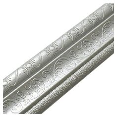 two silver metal bars with decorative designs on them