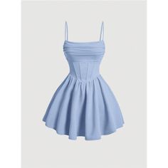 -Item Id 31253708.Html?Mallcode=1&Zeedropid=1656711 -Color: Baby Blue -Style: Elegant, Casual -Pattern Type: Plain -Details: Backless, Ruched, Zipper -Neckline: Spaghetti Strap -Sleeve Length: Sleeveless -Type: Cami -Waist Line: High Waist -Hem Shaped: Flared -Length: Short -Fit Type: Regular Fit -Fabric: Medium Stretch -Material: Knitted Fabric -Composition: 95% Polyester, 5% Elastane -Care Instructions: Machine Wash Or Professional Dry Clean -Sheer: No -Lining: 100% Polyester **Open To Offers! Baby Blue Outfit, Cute Blue Dresses, Baby Blue Dress, Cute Formal Dresses, Cute Homecoming Dresses, Baby Blue Dresses, Blue Dress Short, Blue Homecoming Dresses