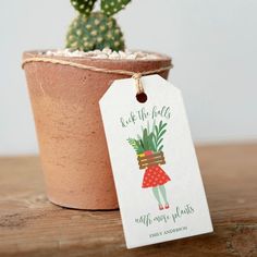 a potted plant with a tag attached to it