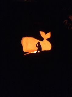 a person sitting in the dark next to a lit up animal