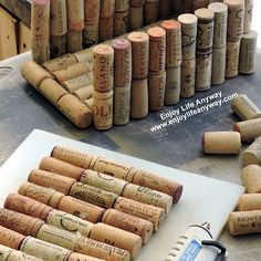 a bunch of wine corks sitting on top of a table