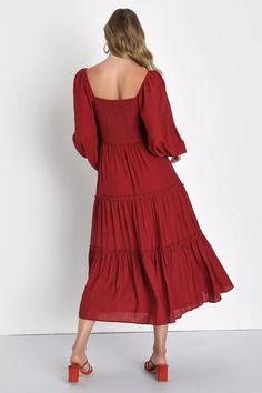 Details: V neckline Long sleeves Solid Midi dress Size Chart: Size Length Bust inch cm inch cm S 39 100 33 84 M 39.7 101 34.6 88 L 40 102 36.2 92 XL 40.5 103 37.8 96 2XL 41 104 39.4 100 Solid Midi Dress, Darling Dress, Long Balloons, Tiered Midi Dress, Long Sleeve Midi Dress, Dress Size Chart, Balloon Sleeves, Waist Skirt, Woven Fabric