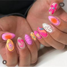 Rave Nails, Beachy Nails, Hippie Nails, Hard Nails, Summery Nails, Cute Acrylic Nail Designs, Pearl Nails