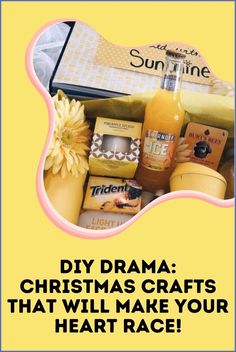 a box filled with lots of different types of items and text that reads diy drama christmas crafts that will make your heart race