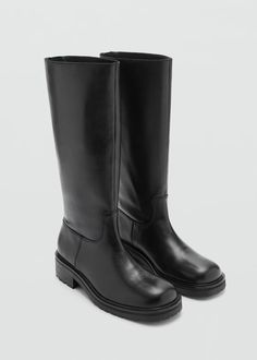 High leather boots with zipper - Women | MANGO USA Leather Platform Boots With Zipper For Work, Leather Knee-high Boots With Zipper For Work, Leather Boots With Zipper Closure For Work, Leather Moto Boots With Zipper Closure For Workwear, Leather Moto Boots With Zipper For Workwear, Leather Moto Boots With Zipper And Wide Calf, High Leather Boots, Sneaker Dress Shoes, High Leg Boots