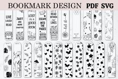 the bookmark design svg bundle is shown in black and white, with different designs