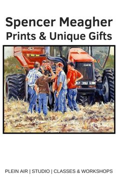 a book cover with two men standing in front of a tractor and another man holding a camera