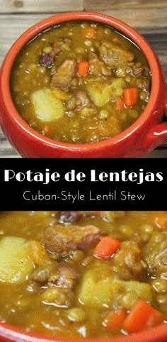 a bowl of soup with meat and vegetables in it, next to another bowl full of stew