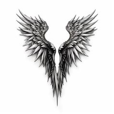 two black and white wings are shown on a white background in this artistic tattoo design