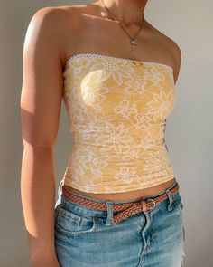 Sewing Tube Top, Long Tube Top, Yellow Tube Top, Cute Tube Tops, Lace Tube Top, Tube Tops, Summer Fits, Ivory Lace, Summer Clothes