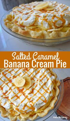 two pies with whipped cream and bananas on top