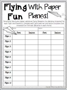 a printable flying with paper planes worksheet for students to practice their math skills