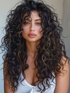 Discover versatile long curly hairstyles perfect for natural curls, including bangs, layers, wedding updos, and easy everyday looks. Get inspired with photos for summer styles, work-friendly options, and special occasions. Find the perfect haircut and style to showcase your beautiful curls. #curly #hair Haircuts For Curly Hair Bangs, Bangs On Long Curly Hair, Wavy To Curly Hairstyles, Long Fringe Curly Hair, Long Curly Bangs Hairstyles, Back Of Curly Hair, Long Curly Hair Styles Natural, Long Curly Hair Fringe, Curly Hair Fringe Bangs