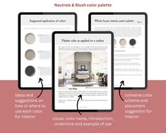 three ipads with different color options on them and the text neutrals & bluish - colored palette