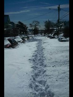 a snowboarder is going down a snowy road