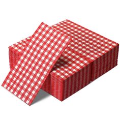 red and white checkered paper napkins stacked on top of each other with one folded