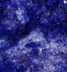 an abstract painting of blue and white stars in the night sky, with small clouds