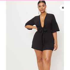 Prettylittlething Women's Plus Tie Waist Romper, Sz20. Super Cute!! Nwt Plus Size Dresses Australia, Rompers Womens Jumpsuit, Look Plus Size, Black Playsuit, Plus Size Romper, Flattering Tops, Romper Outfit, Plus Size Jumpsuit, Plus Size Kleidung