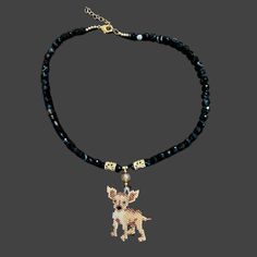 Introducing Our Exquisite Handcrafted Beaded Chihuahua. This Stunning Necklace Showcases The Perfect Combination Of Beauty And Charm, Making It A Delightful Addition To Any Jewelry Collection. The Necklace Features Sparkling Faceted Tuxedo Agate Beads That Beautifully Accentuate The Intricate Design Of A Sweet Chihuahua, Skillfully Handwoven Using High-Quality Glass Miyuki Delica Beads In A Brick Stitch Pattern. With A Length Of 16.5 Inches And A One And A Half Inch Extender, This Necklace Is De Adjustable Onyx Beaded Crystal Necklaces, Adjustable Onyx Beaded Crystal Necklace, Adjustable Onyx Beaded Necklace With Faceted Beads, Seed Beaded Jewelry, Miyuki Delica Beads, Shimmer Lights, Brick Stitch Pattern, Dog Pendant, Charm Making