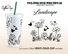 a cup with a straw in it next to the words, logo not included landscape