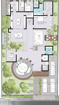 an aerial view of the ground plan for a house with swimming pool and hot tub