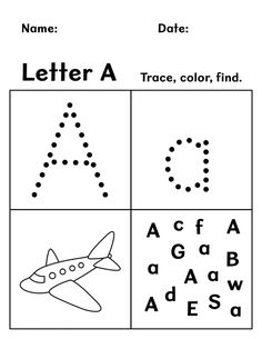 the letter a worksheet for children to learn how to write and draw letters