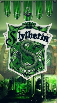 the slytherin crest is on display in this poster