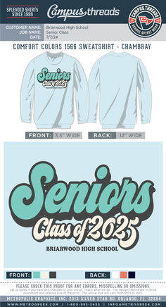 the front and back of an adult's long - sleeved t - shirt that reads seniors class of 2013