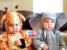 two young children dressed up as giraffes