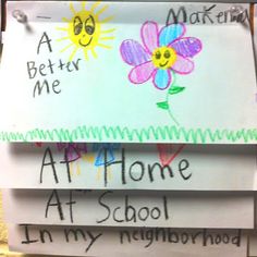 three handmade signs with flowers and words written on them are displayed in front of a bulletin board