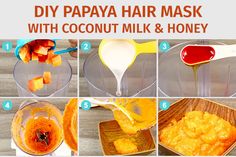 DIY Papaya Hair Mask: W/ Banana, Coconut Milk and Aloe Vera Honey Hair Mask, Ripe Papaya, Skin Face Mask, Stimulate Hair Follicles, Hair Protein, For Healthy Hair, Banana Coconut