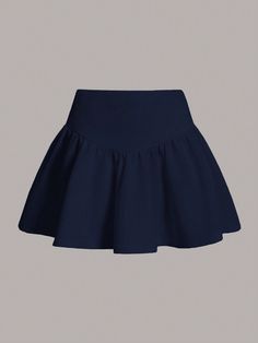 Azul Marinho Casual Collar  Tecido de malha Simples Flared / Alargado Embellished Elasticidade Baixa Dark Blue Clothes, Navy Blue Outfits, Blue Skirt Outfit, Blue Skirt Outfits, Dark Blue Skirt, Slytherin Clothes, Navy Blue Outfit, Clothes Skirts, Classy Short Dresses