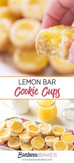 the lemon bar cookie cups recipe is ready to be eaten and served with orange juice