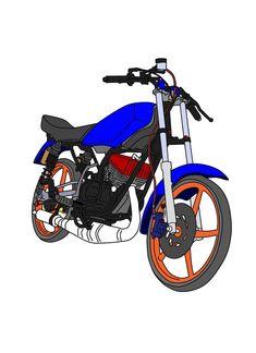 a blue and orange motorcycle is shown on a white background in this drawing, it appears to be an illustration