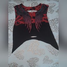 **Limited Edition** **Never Worn** Red And Black Mix Dyed Tank Top That Is Ripped In The Front And Back , With Rhinestone Angel Wings In The Front With The Affliction Logo In Between And Gray Wings In The Back Red Gothic Sleeveless Top, Red Sleeveless Gothic Top, Trendy Red Top For Festival, Black Edgy Tops For Festivals, Black Distressed Festival Top, Distressed Black Top For Festivals, Black Distressed Top For Festival, Alternative Fitted Red Tops, Punk Style Red Tops For Alternative Fashion