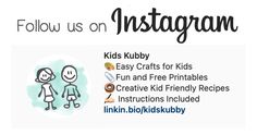 an instagram page with the words follow us on instagram and kids's crafts for