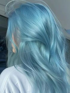 Blonde Hair With Light Blue Highlights, Light Blue Hair Aesthetic, Powder Blue Hair, Blue Hair Light, Blue Gray Hair, Ocean Blue Hair, Blue Blonde Hair, Aquamarine Hair, Ice Blue Hair