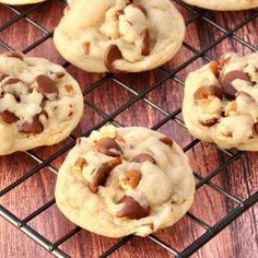 chocolate chip cookies cooling on a wire rack