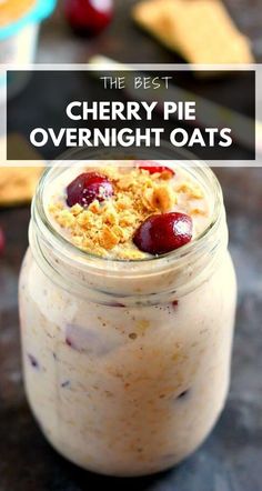 cherry pie overnight oats in a mason jar