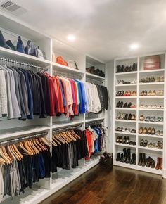 the closet is full of shoes and shirts