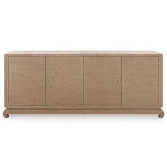 the sideboard is made from wood and has three doors, two drawers and one drawer